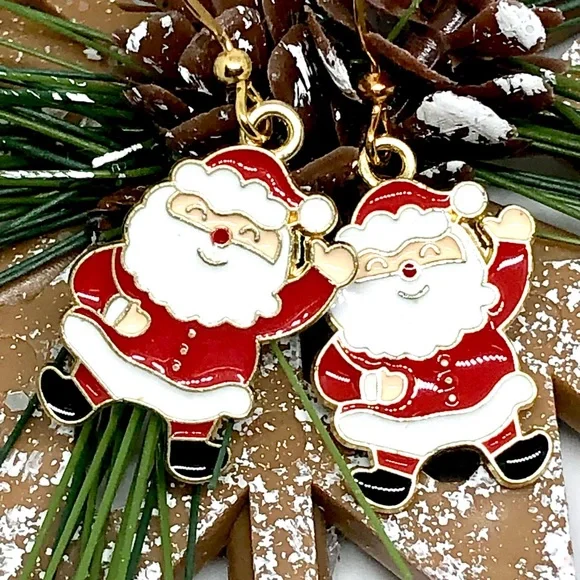 Hand Crafted Jewelry Christmas Waving Santa Claus Red White